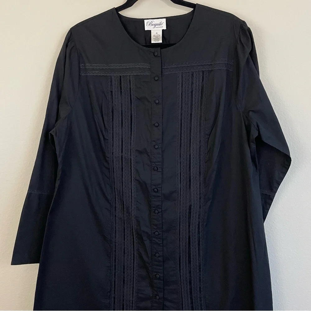 VTG Beguile Sleepwear Pintuck Lace Trim Long Sleeve Cotton Shirt‎ Dress Size 1X